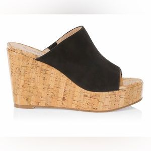 Stuart Weitzman Margarite Suede Cork Wedge Mules 7.5